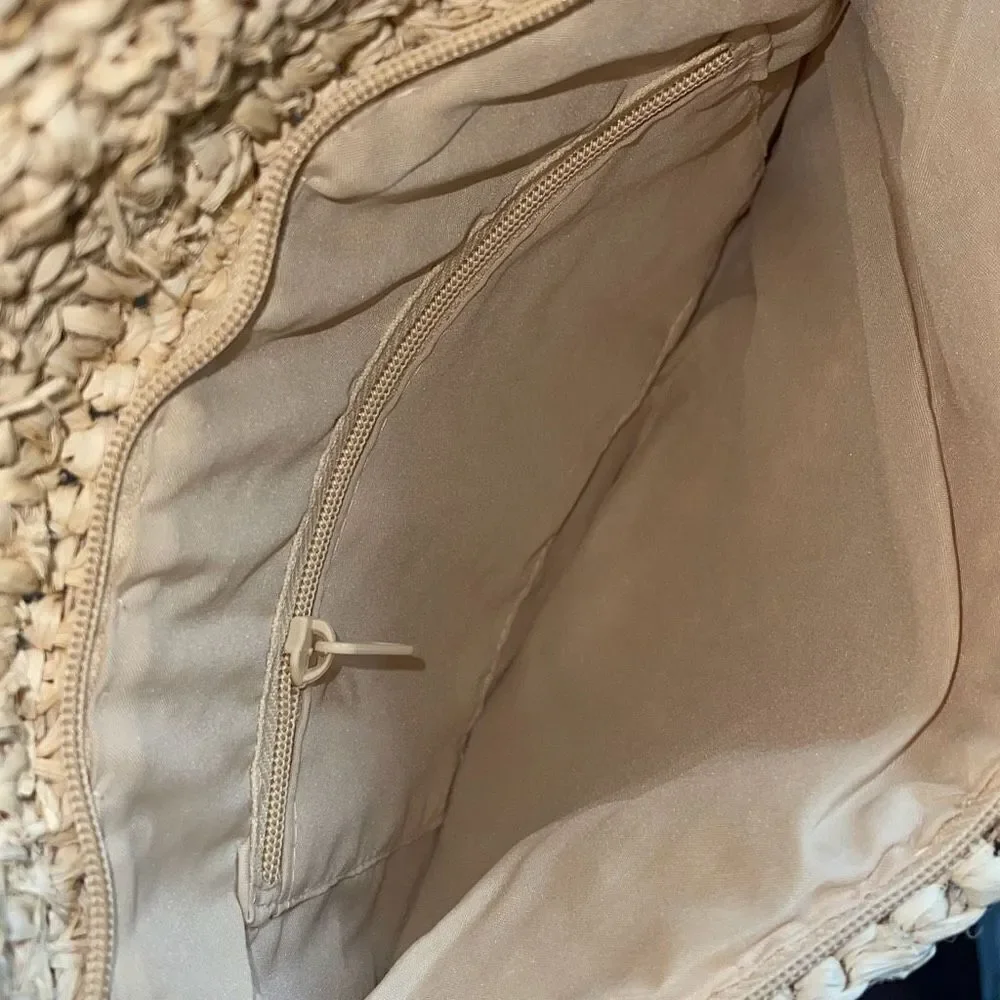 Womens Half Moon Flap Woven Raffia Envelope Clutch Tan‎ Size 12